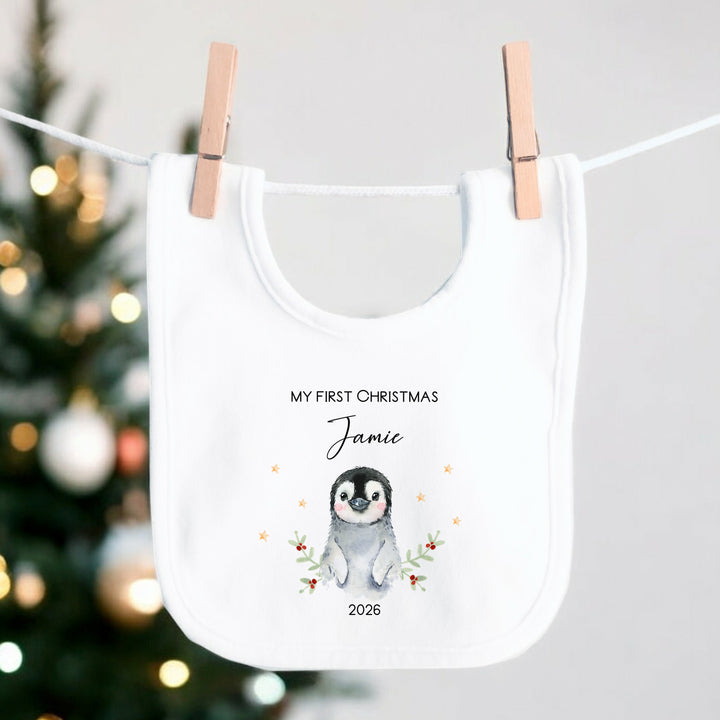 Personalised My First Christmas Little Penguin Baby Grow, Vest or Bib
