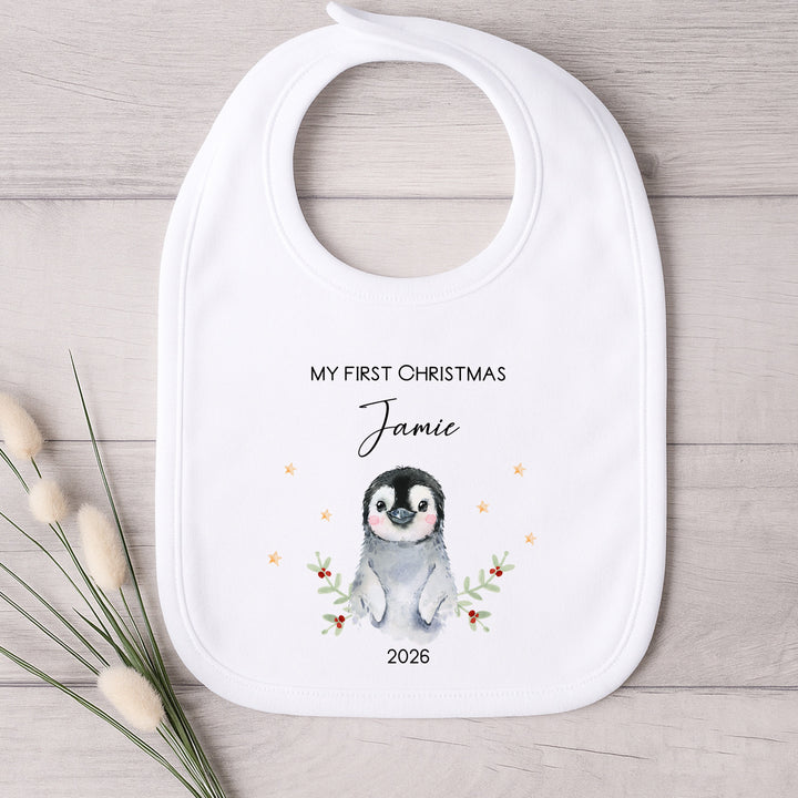 Personalised My First Christmas Little Penguin Baby Grow, Vest or Bib