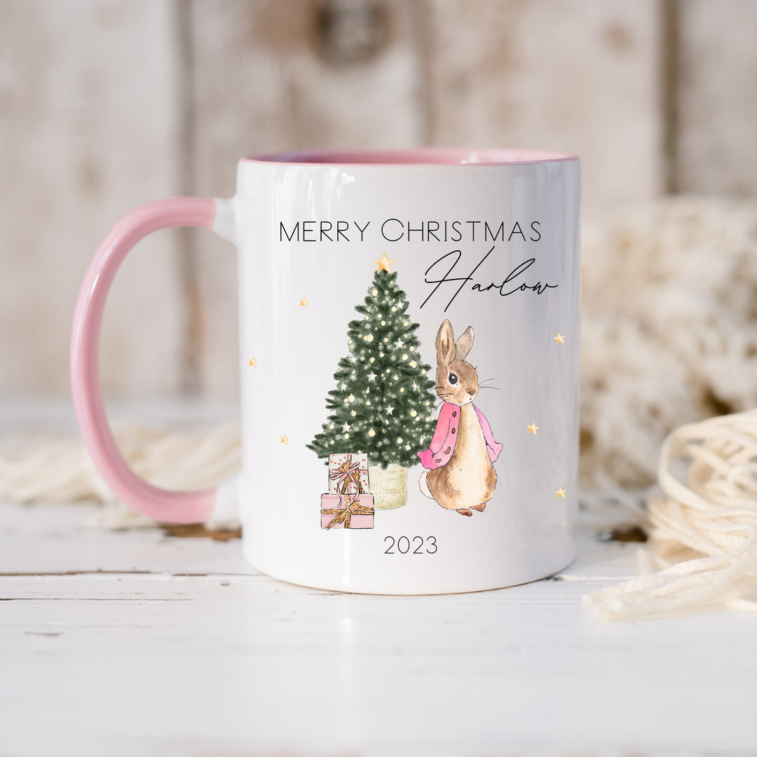Personalised Girls Pink Rabbit Christmas Mug