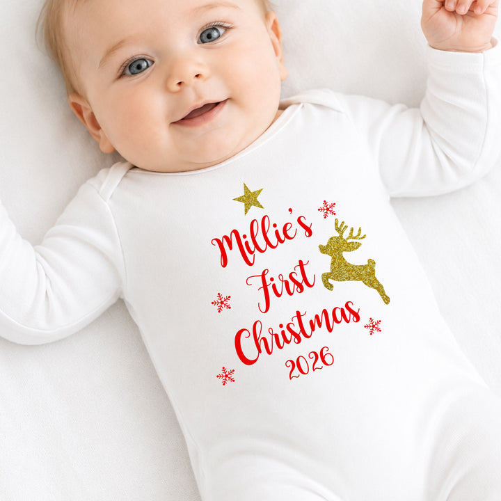 Personalised My First Christmas Reindeer Star Baby Grow