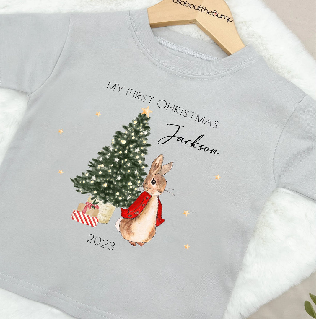 My First Christmas Red Rabbit Sibling Matching T-shirt and Babygrow