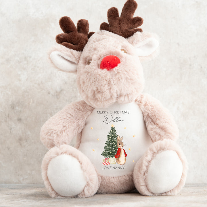 Merry Christmas Personalised RABBIT DESIGN Penguin or Reindeer Soft Plush Toy