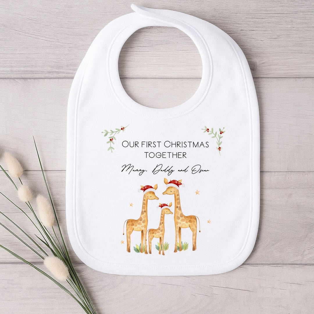 Personalised Giraffe First Christmas Togther Baby Grow/Vest/Bib