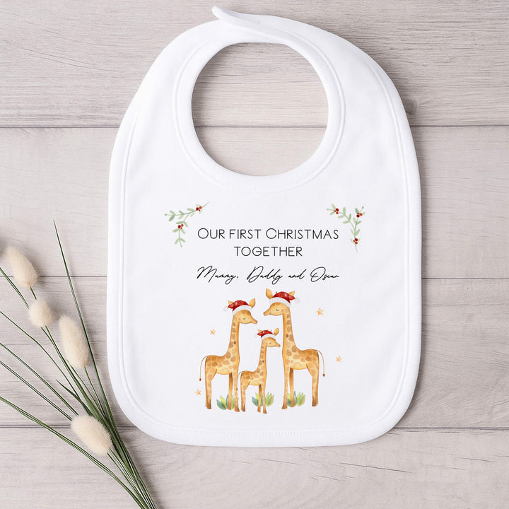 Personalised Giraffe First Christmas Togther Baby Grow/Vest/Bib