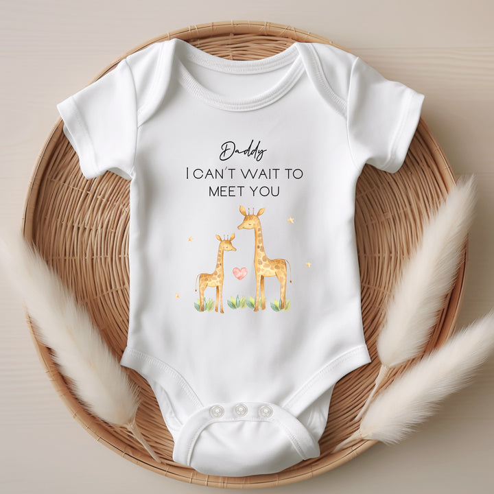 Personalised Daddy I Can't Wait To Meet You Giraffe Baby Announcement Vest