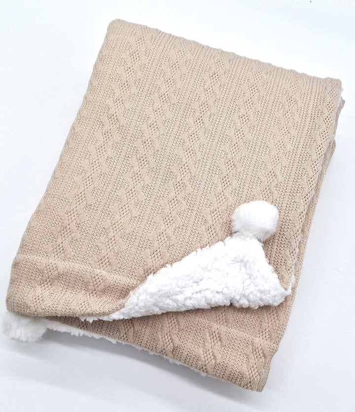 Personalised Embroidered Coffee Pink Knitted Pompom Blanket