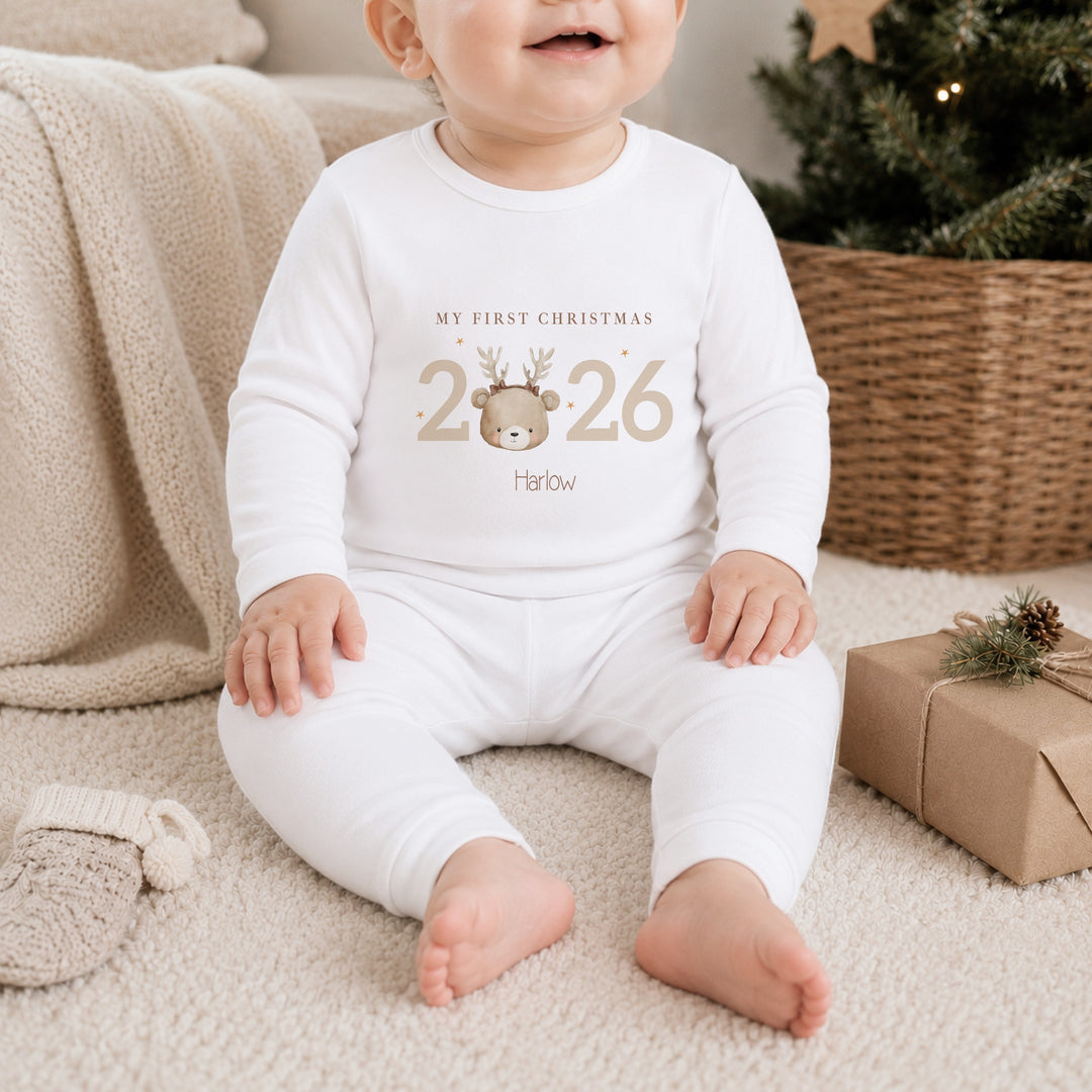 Personalised Bear Reindeer My First Christmas 2026 Pyjamas