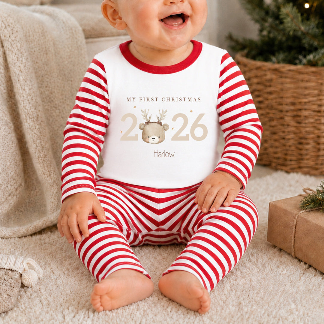 Personalised Bear Reindeer My First Christmas 2026 Pyjamas