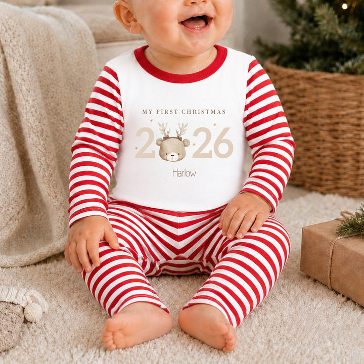 Personalised Bear Reindeer My First Christmas 2026 Pyjamas