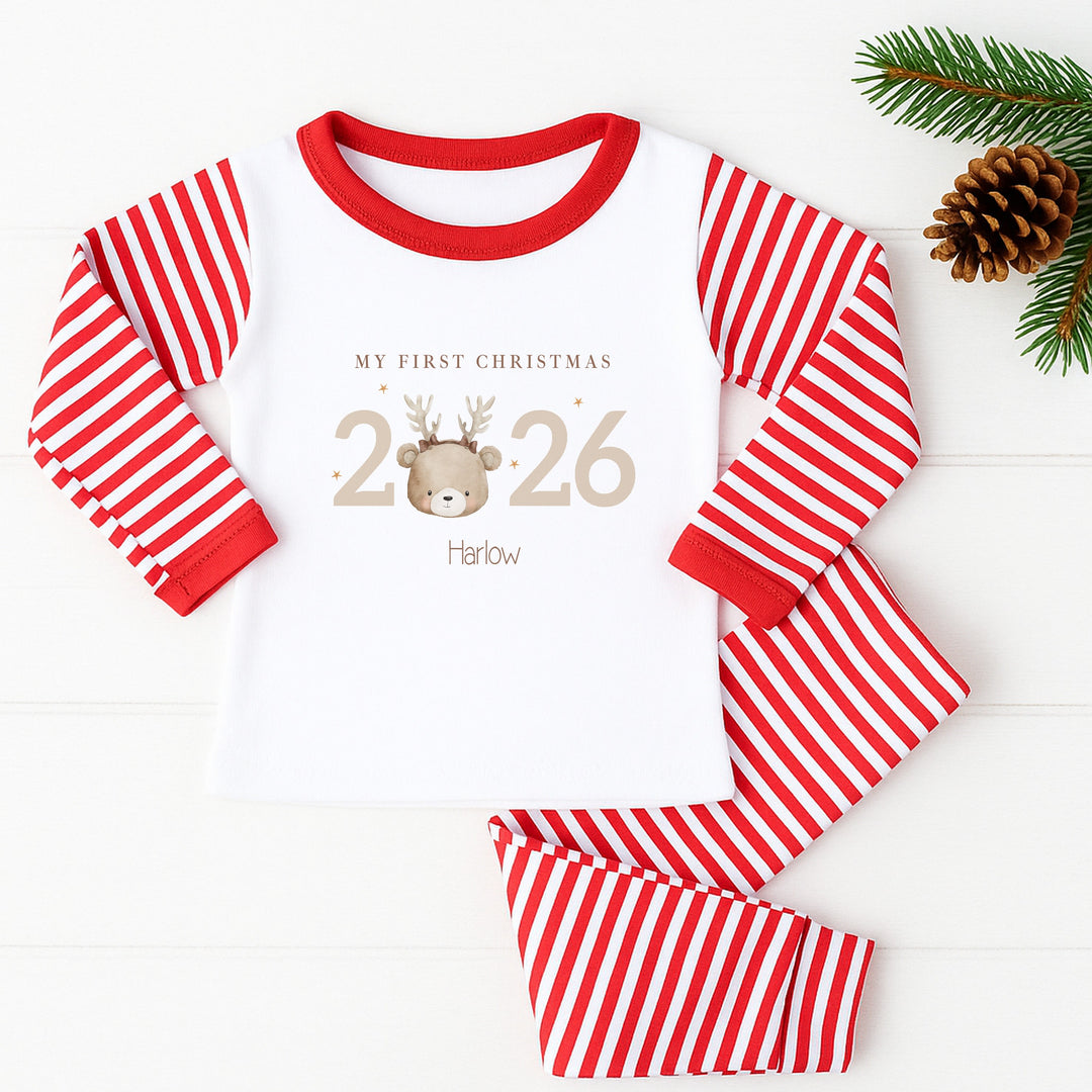 Personalised Bear Reindeer My First Christmas 2026 Pyjamas