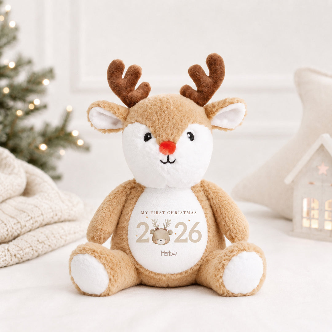 Personalised Bear Reindeer My First Christmas 2026 Soft Toy