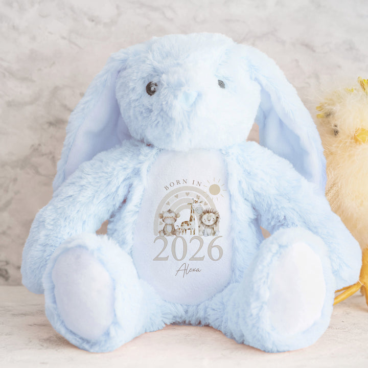 Personalised Beige Jungle Rainbow Born in 2026 Soft Toy