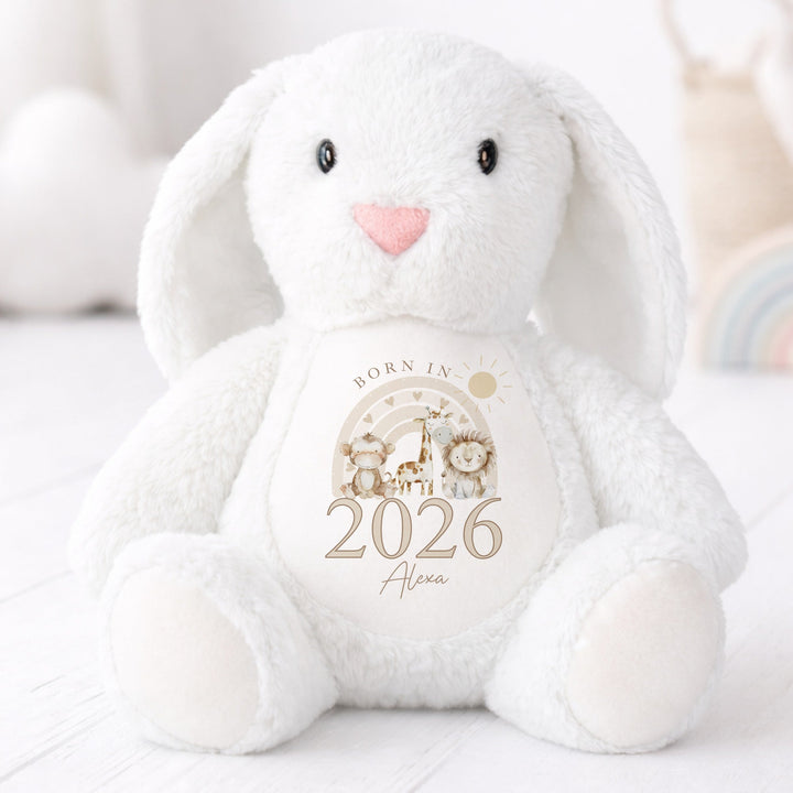 Personalised Beige Jungle Rainbow Born in 2026 Rabbit