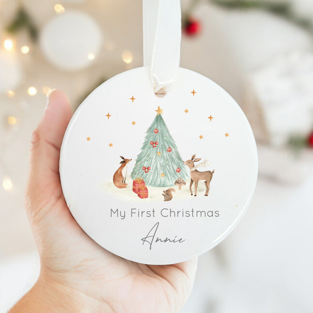 Personalised My First Christmas Woodland Ceramic Ornament