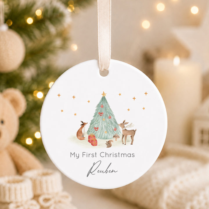 Personalised Woodland My First Christmas Bauble