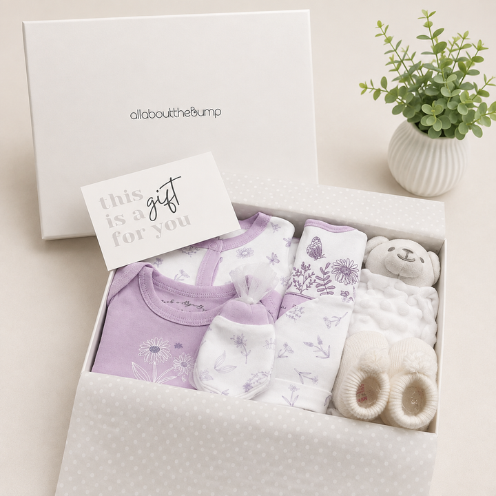Girls Purple Butterfly and White Comforter Baby Hamper