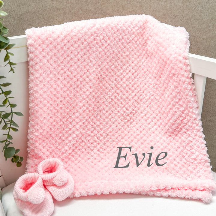 Personalised Embroidered Pink Blanket and Optional Pink Teddy Comforter