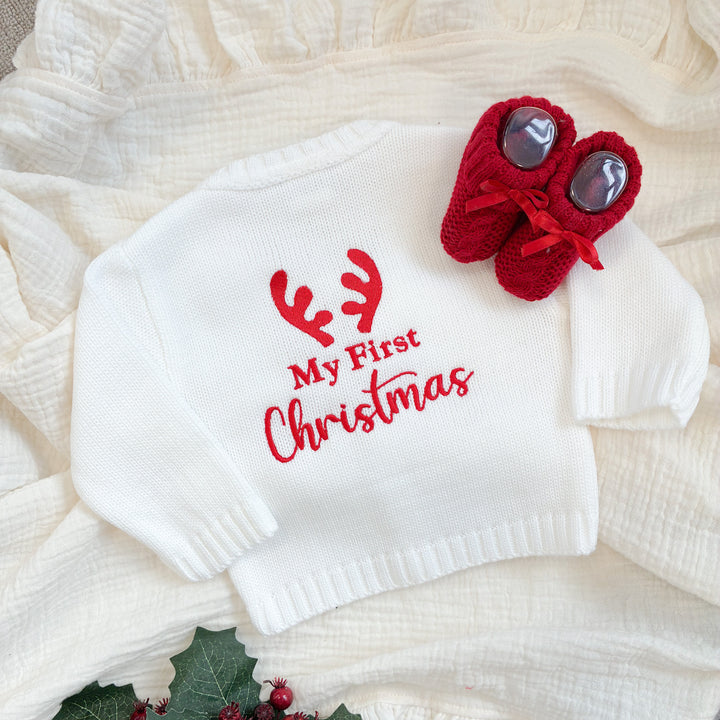 Reindeer Antlers My First Christmas Cardigan