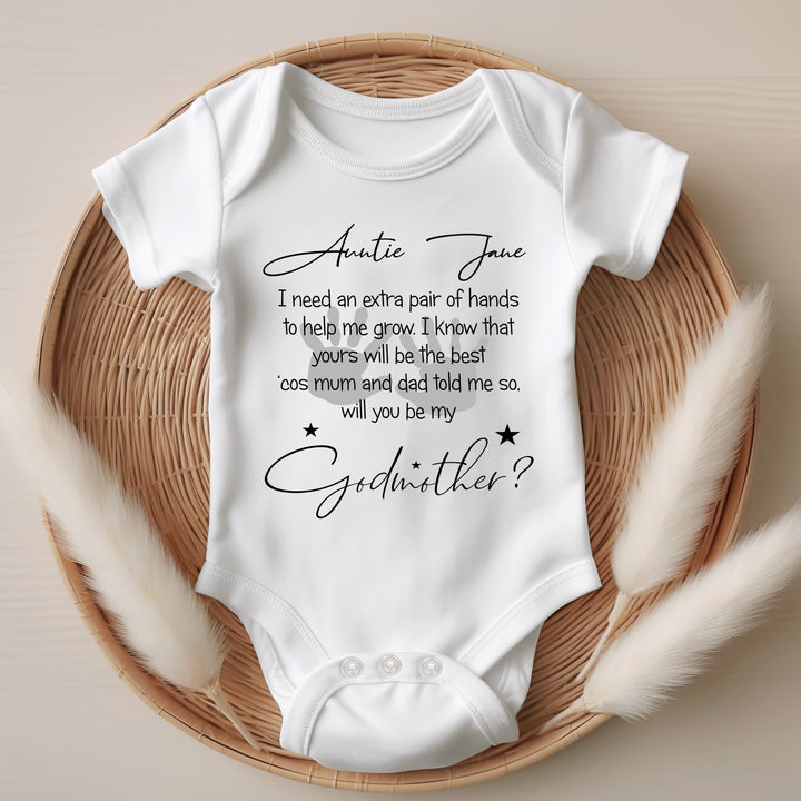 Personalised Will you be my Godmother? Baby Vest