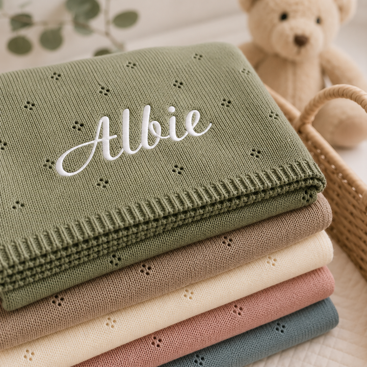 Personalised Embroidered Knitted Baby Blanket