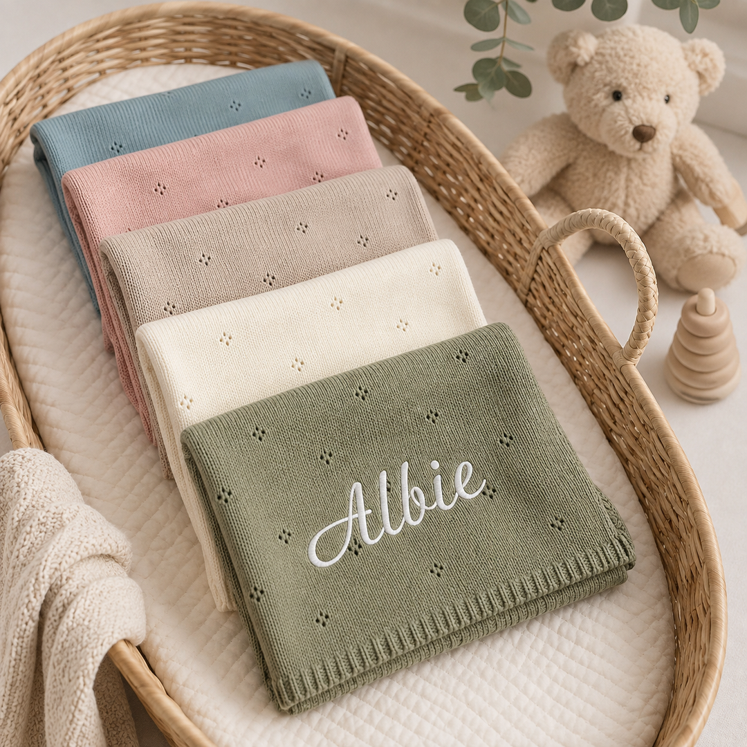 Personalised Embroidered Knitted Baby Blanket