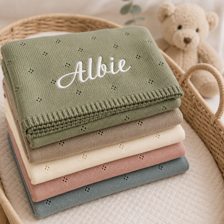 Personalised Embroidered Knitted Baby Blanket