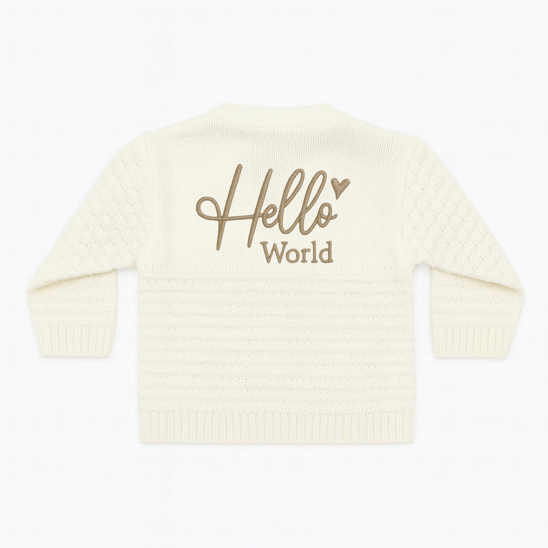 Embroidered Hello World Knitted Cardigan