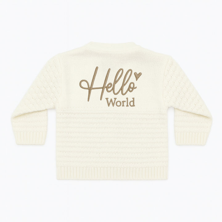 Embroidered Hello World Knitted Cardigan