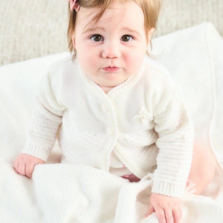 Embroidered Baby Girls Knitted Matinee Cardigan Cream