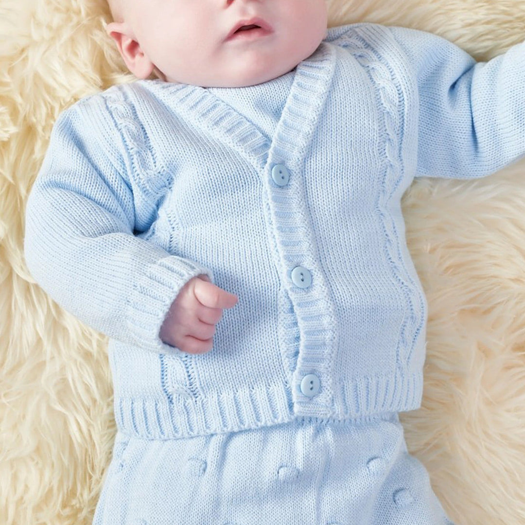 Embroidered Baby Boys Knitted Cardigan Sky Blue