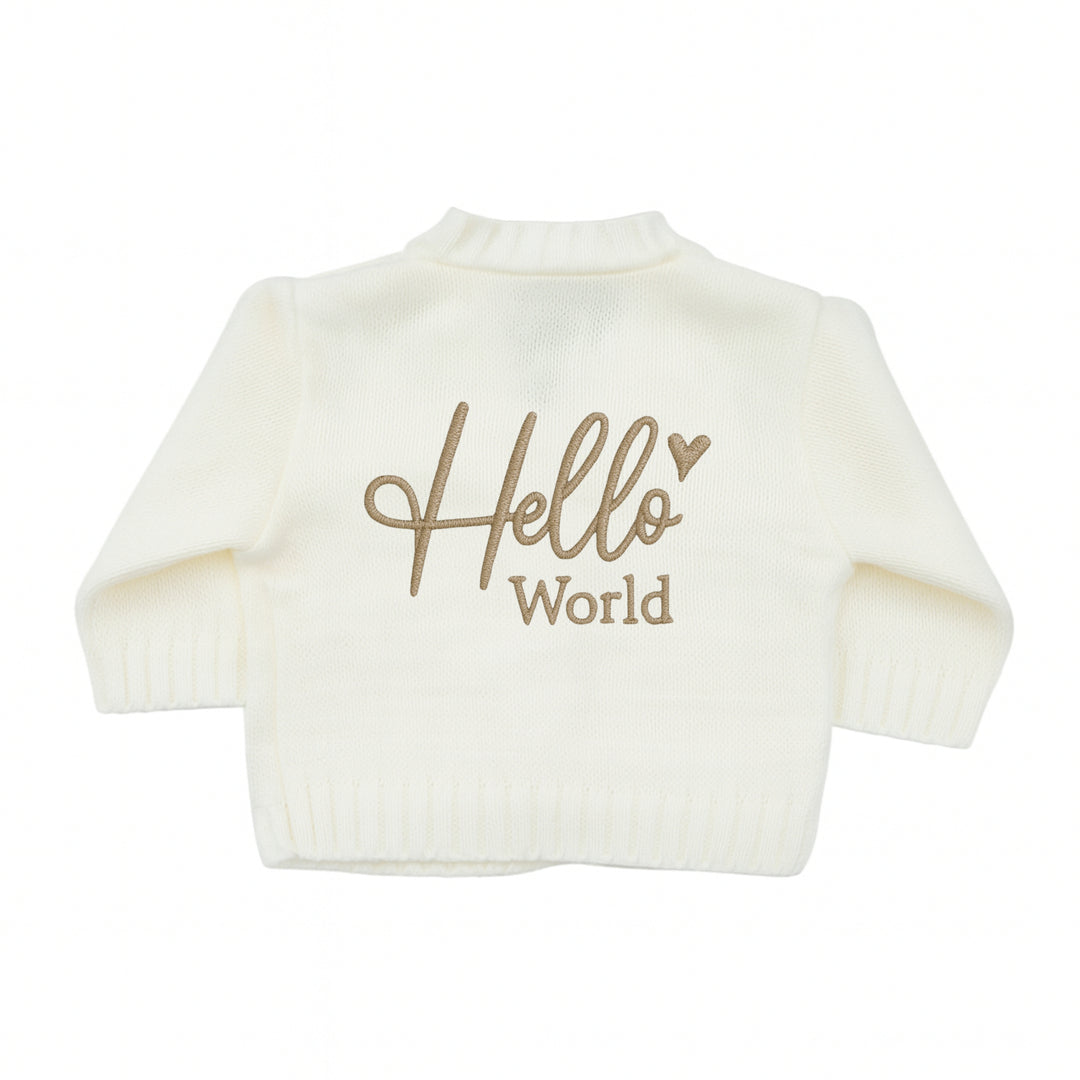 Embroidered Hello World Knitted Cardigan