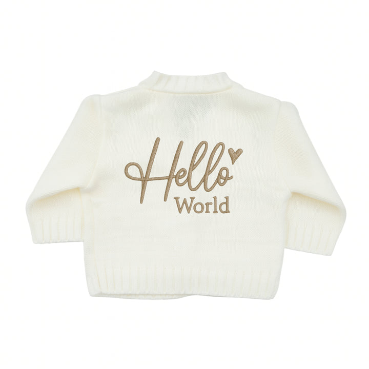 Embroidered Hello World Knitted Cardigan
