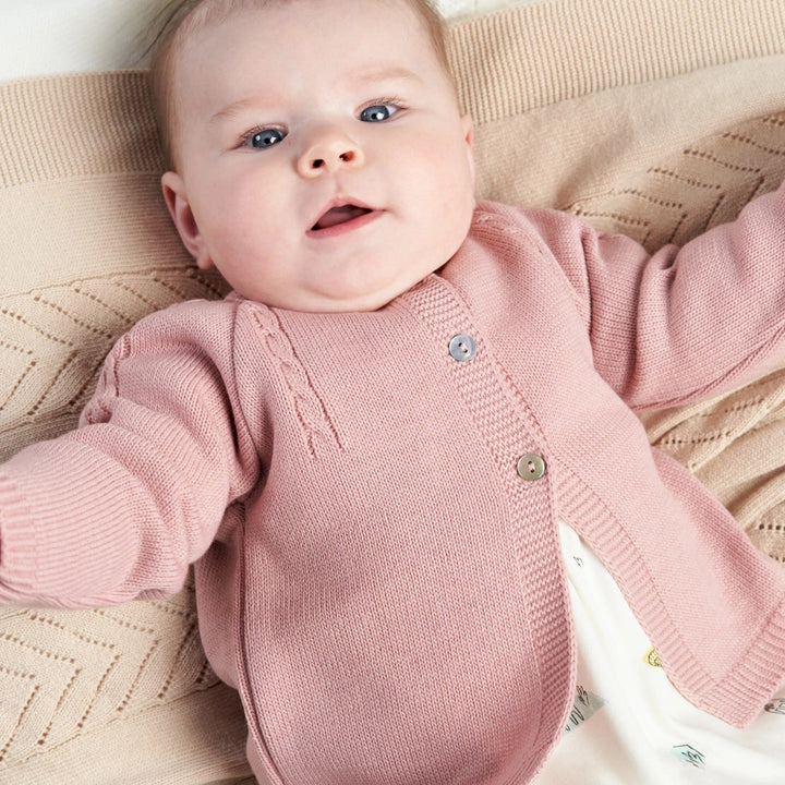 Embroidered Baby Girls Dusky Pink Cardigan