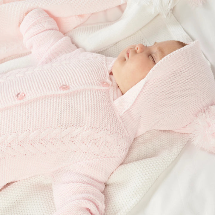 Hooded Knitted Pramsuit Pink