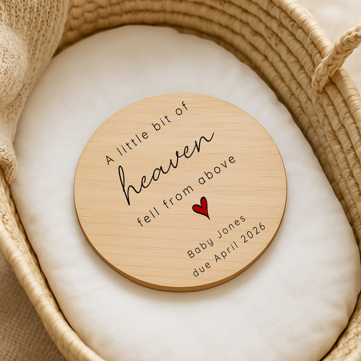 Personalised A Bit Of Heaven Wooden Announcement Plaque