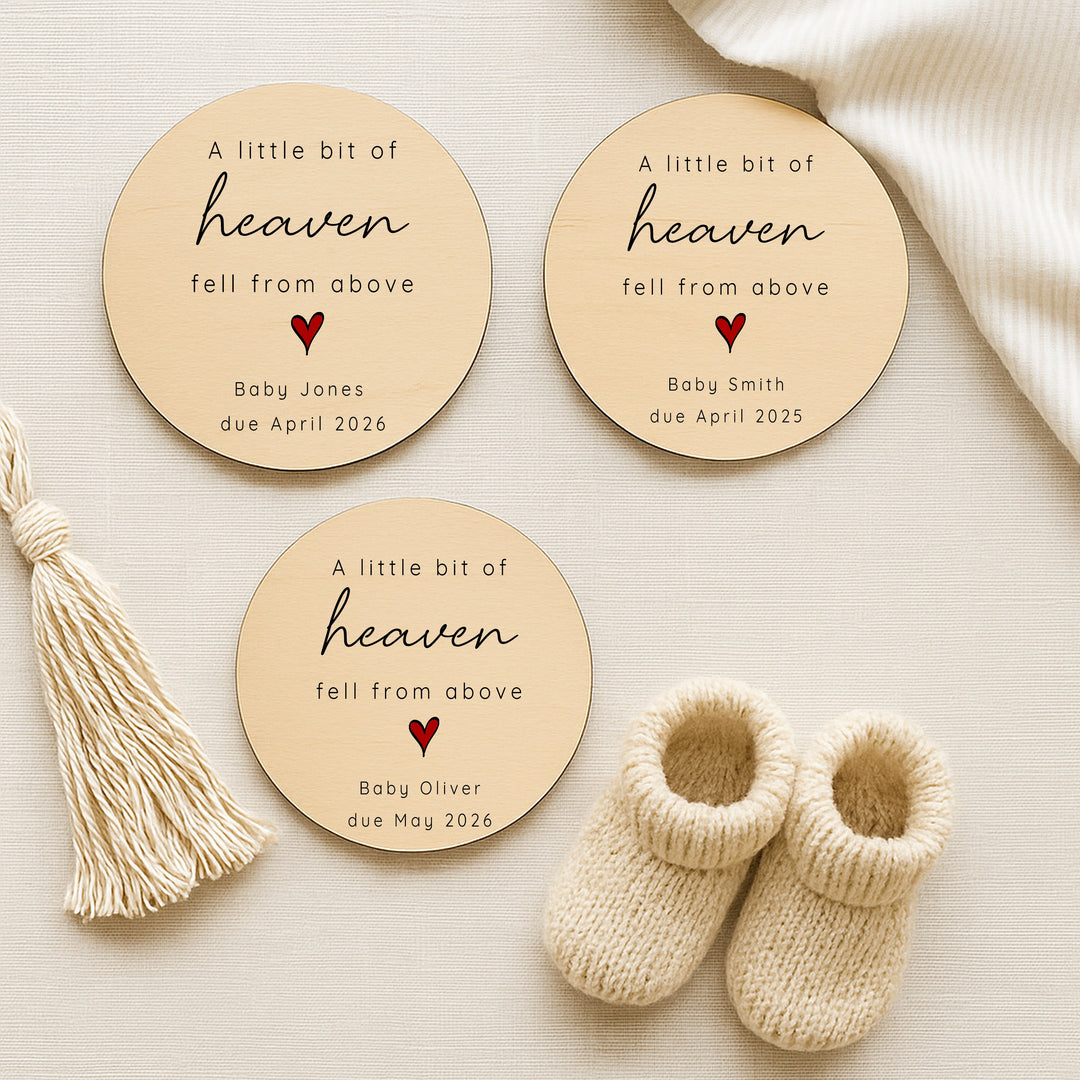 Personalised A Bit Of Heaven Wooden Announcement Plaque
