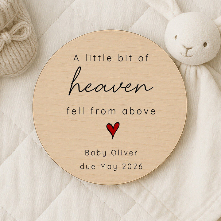 Personalised A Bit Of Heaven Wooden Announcement Plaque