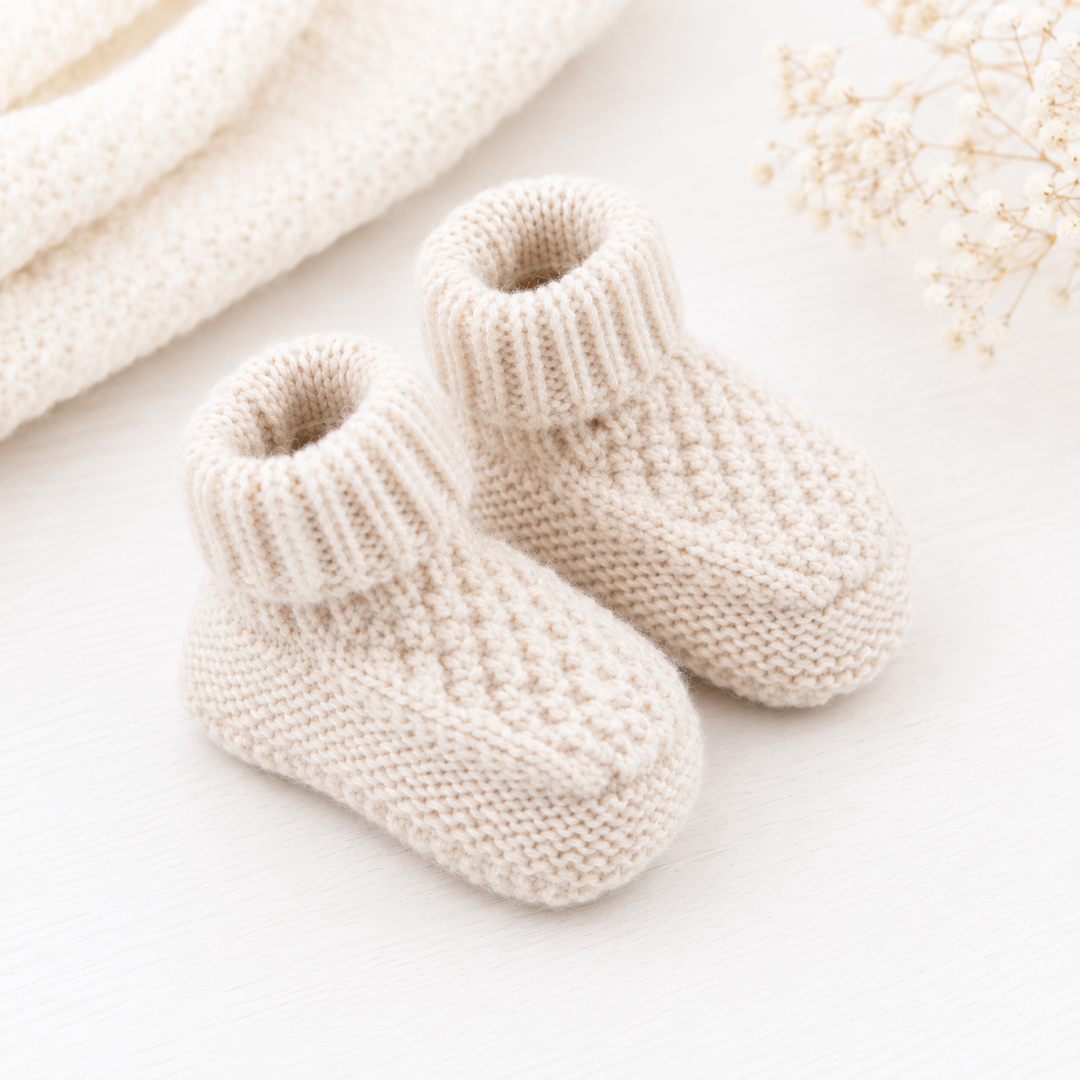 Beige Knited Baby Booties