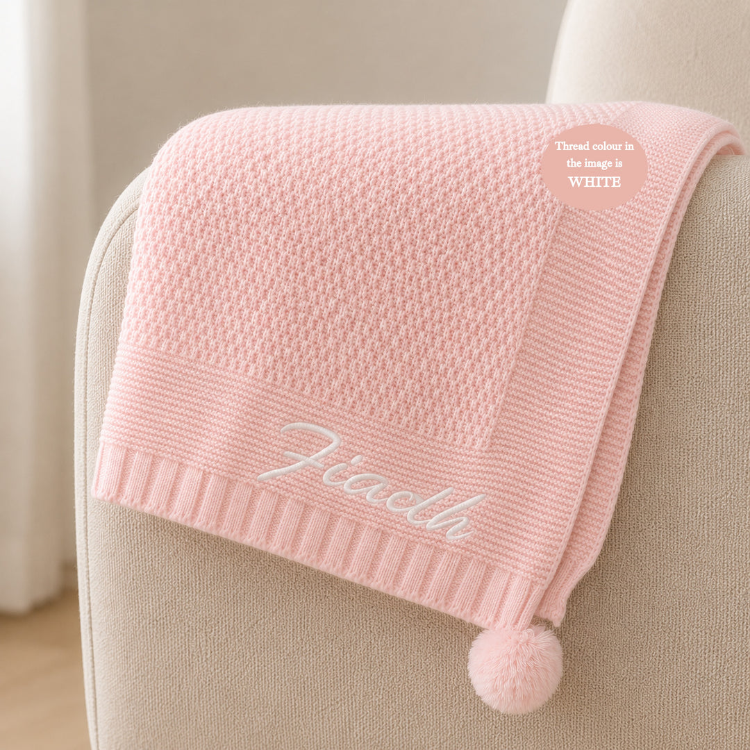 Personalised Pink Embroidered Knitted Baby Blanket