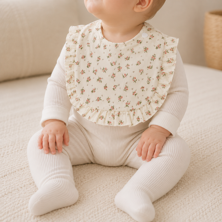 Cream Rose Floral Baby Bib