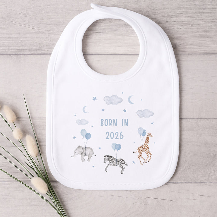 Blue Animal Wreath Born in 2026 Baby Grow, Vest or Bib