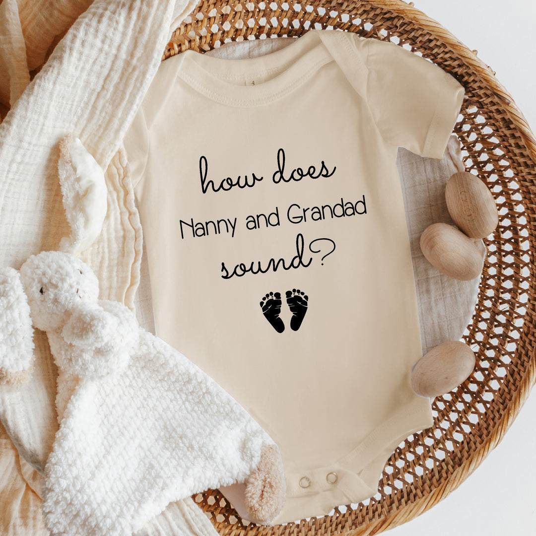 How does Nanny & Grandad Sound? White/Beige Baby Vest