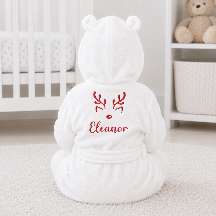 Personalised Embroidered Reindeer Antlers Christmas Dressing Gown