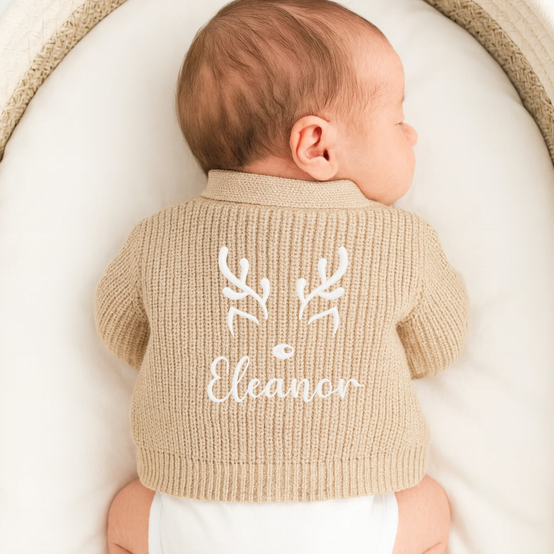 Personalised Reindeer Antlers Christmas Cardigan