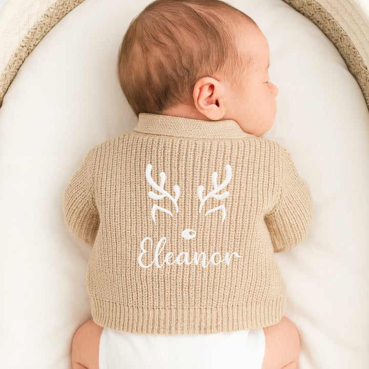 Personalised Reindeer Antlers Christmas Cardigan