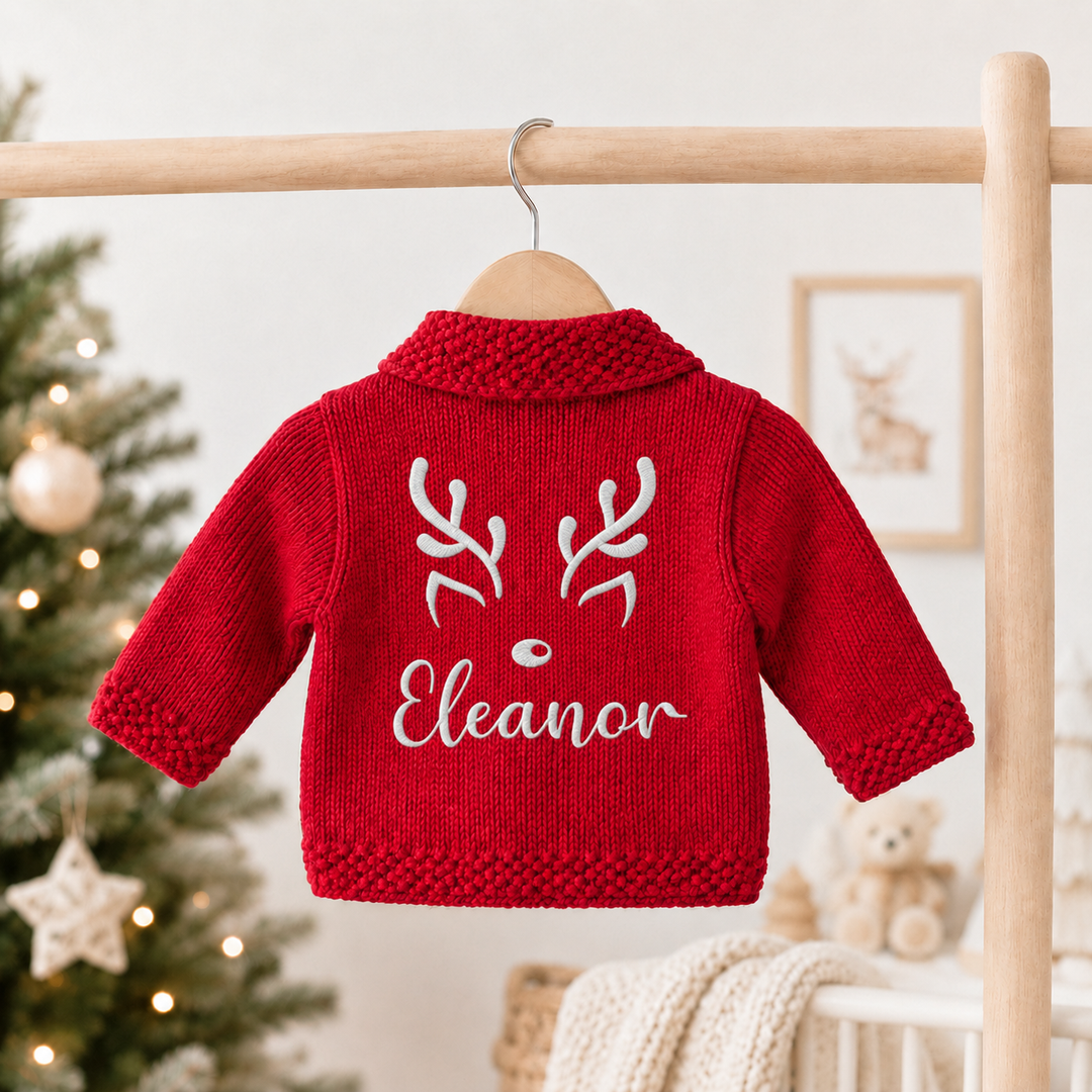 Personalised Reindeer Antlers Christmas Cardigan