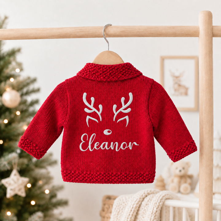 Personalised Reindeer Antlers Christmas Cardigan