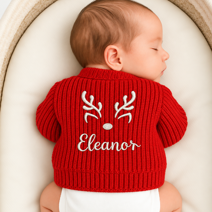 Personalised Reindeer Antlers Christmas Cardigan