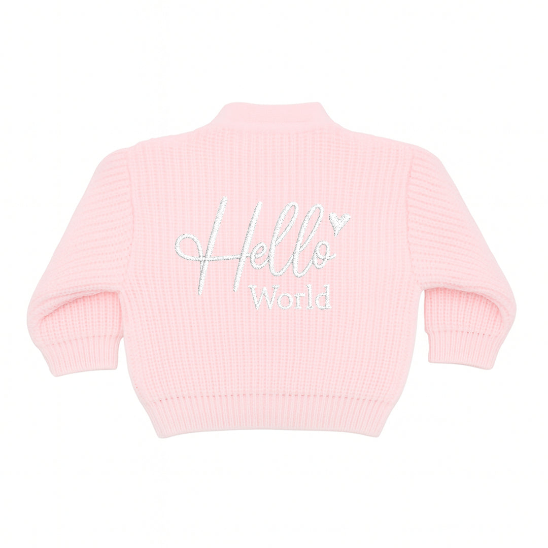 Embroidered Hello World Knitted Cardigan