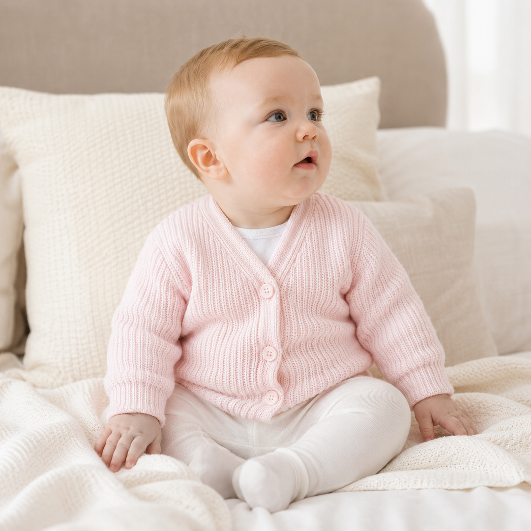 Pink Ribbed Knitted Cardigan
